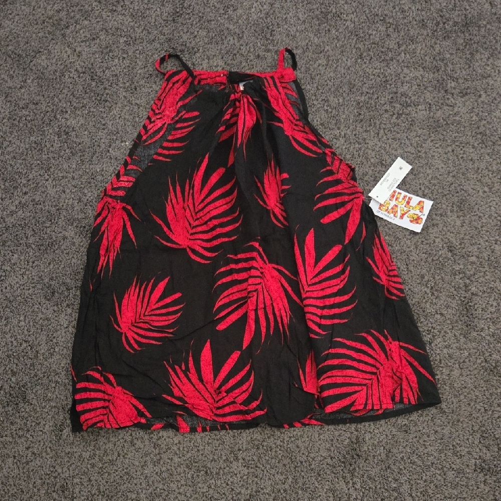 Women's Black and Red Leaf Print Halter Top